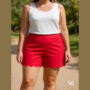 Isaac Mizrahi Scalloped Hem Short Red Pink Waist Size 16